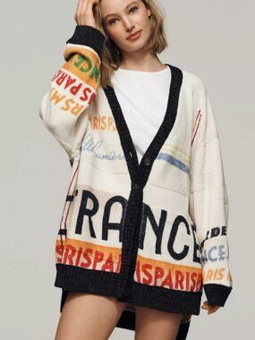 Anthropologie Maeve Cotton Blend Boyfriend Cardigan Sweater Paris France 1X NWT